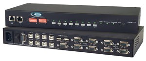 8-port VGA USB KVM + audio switch, front panel push buttons, OSD, rackmount kit