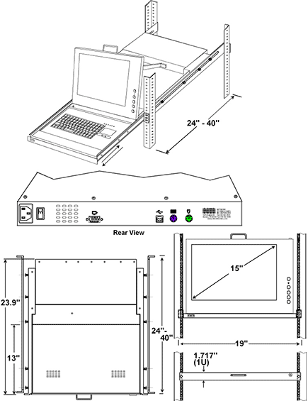 Rackmount USB + PS/2 KVM Drawer with 15" Monitor (RACKMUX-V15)