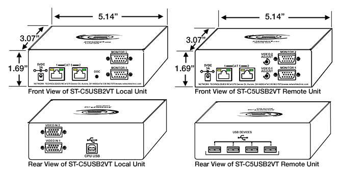 USB Extender with Dual VGA Video (ST-C5USB2VT)